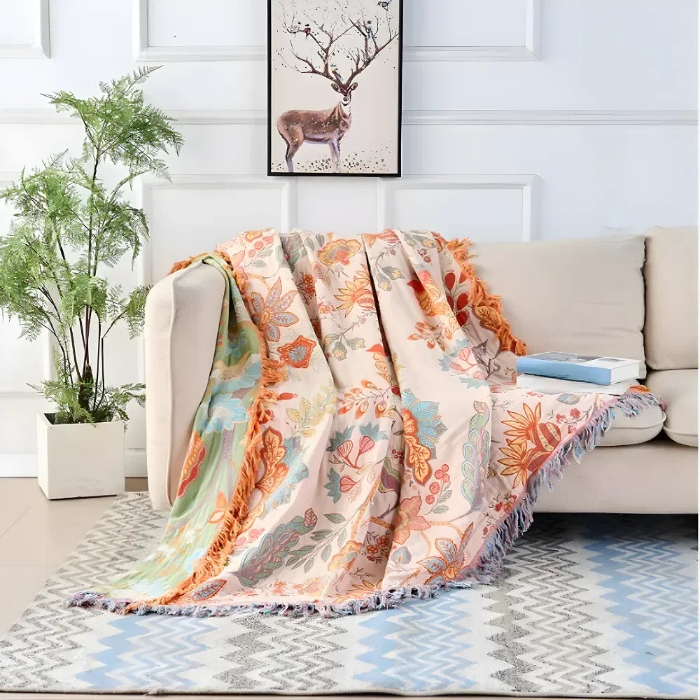 Floral Boho Sofa Throw Blanket