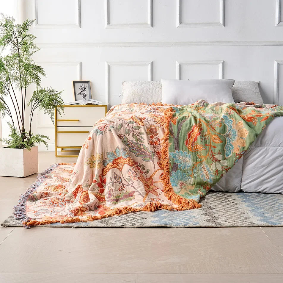 Floral Boho Sofa Throw Blanket