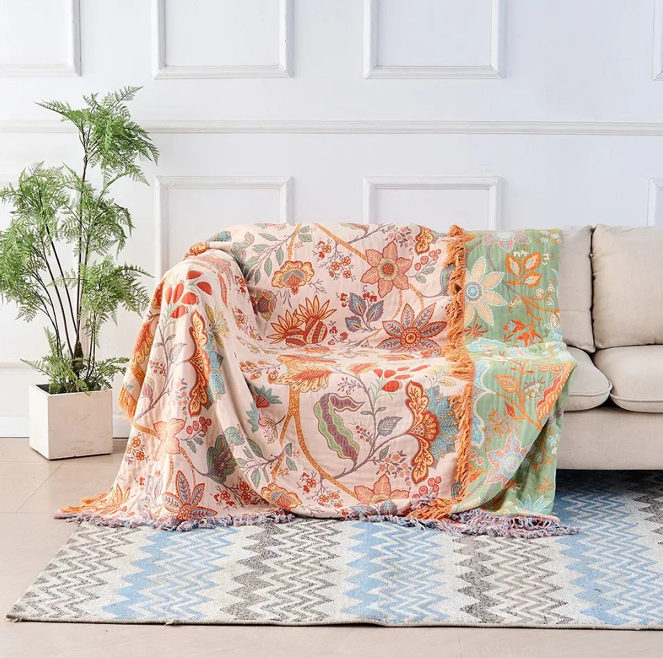 Floral Boho Sofa Throw Blanket